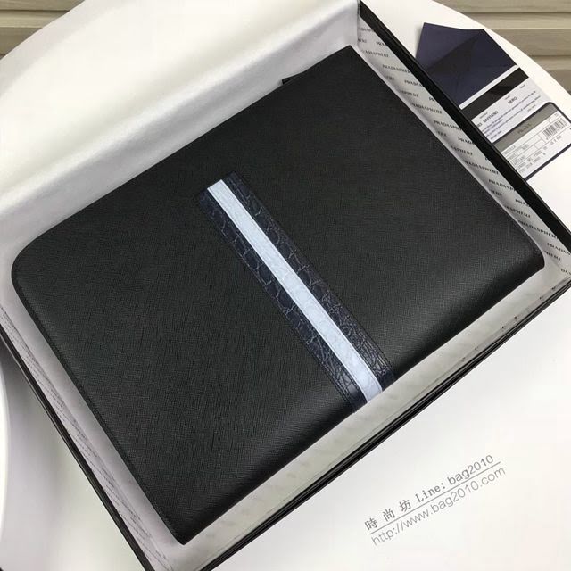 prada手包 普拉達2020最新款皮革手拿包 2VN003 Prada黑色男士手拿包  pyd2416